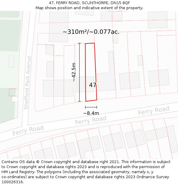 47, FERRY ROAD, SCUNTHORPE, DN15 8QF: Plot and title map