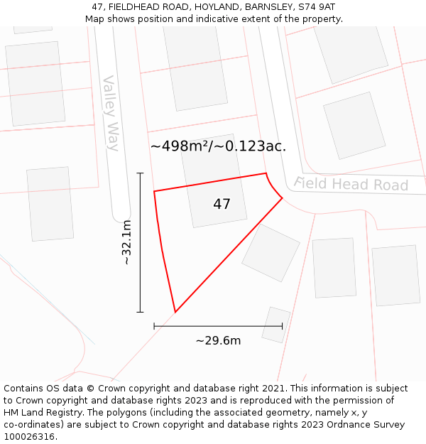 47, FIELDHEAD ROAD, HOYLAND, BARNSLEY, S74 9AT: Plot and title map
