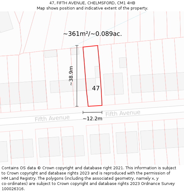 47, FIFTH AVENUE, CHELMSFORD, CM1 4HB: Plot and title map