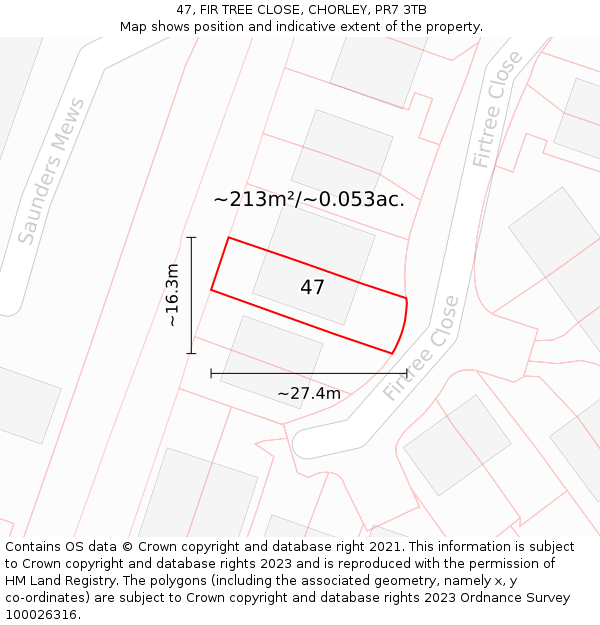 47, FIR TREE CLOSE, CHORLEY, PR7 3TB: Plot and title map