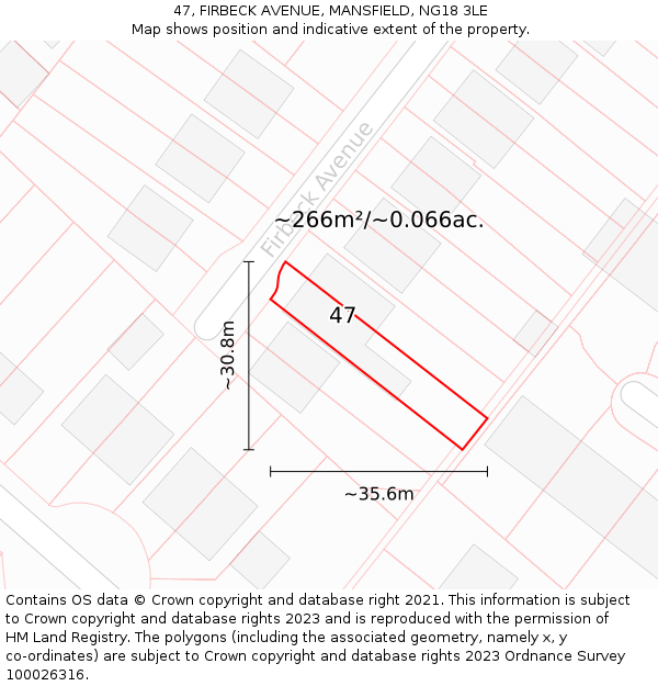 47, FIRBECK AVENUE, MANSFIELD, NG18 3LE: Plot and title map