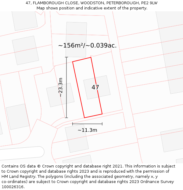 47, FLAMBOROUGH CLOSE, WOODSTON, PETERBOROUGH, PE2 9LW: Plot and title map