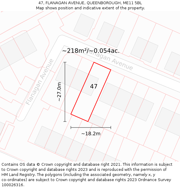 47, FLANAGAN AVENUE, QUEENBOROUGH, ME11 5BL: Plot and title map