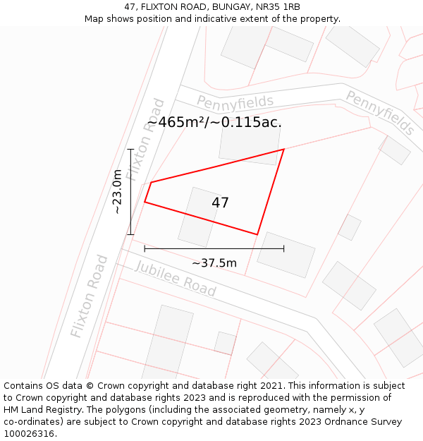 47, FLIXTON ROAD, BUNGAY, NR35 1RB: Plot and title map