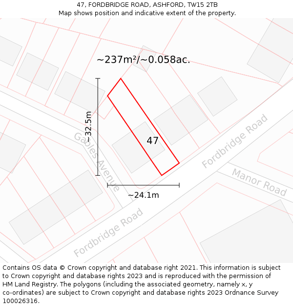 47, FORDBRIDGE ROAD, ASHFORD, TW15 2TB: Plot and title map