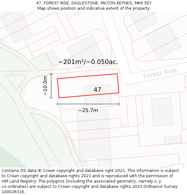 47, FOREST RISE, EAGLESTONE, MILTON KEYNES, MK6 5EY: Plot and title map