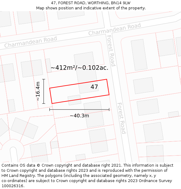 47, FOREST ROAD, WORTHING, BN14 9LW: Plot and title map