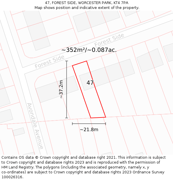 47, FOREST SIDE, WORCESTER PARK, KT4 7PA: Plot and title map