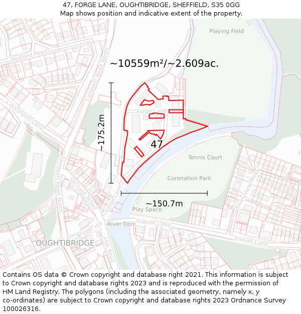 47, FORGE LANE, OUGHTIBRIDGE, SHEFFIELD, S35 0GG: Plot and title map
