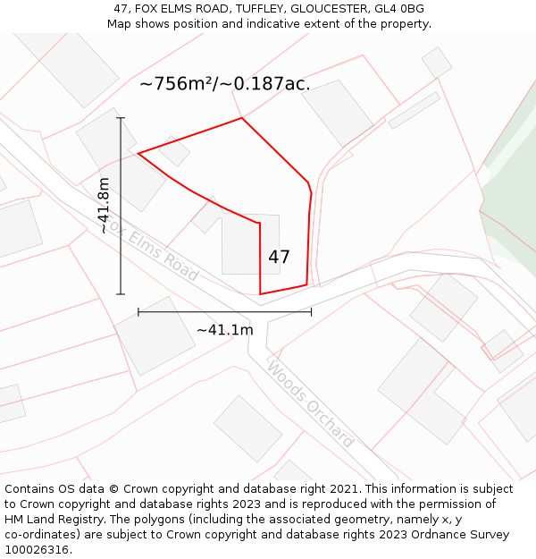 47, FOX ELMS ROAD, TUFFLEY, GLOUCESTER, GL4 0BG: Plot and title map