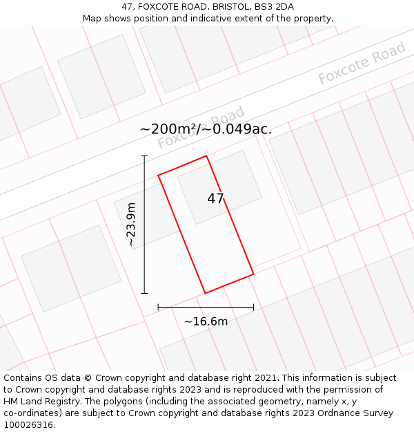 47, FOXCOTE ROAD, BRISTOL, BS3 2DA: Plot and title map