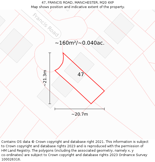 47, FRANCIS ROAD, MANCHESTER, M20 4XP: Plot and title map