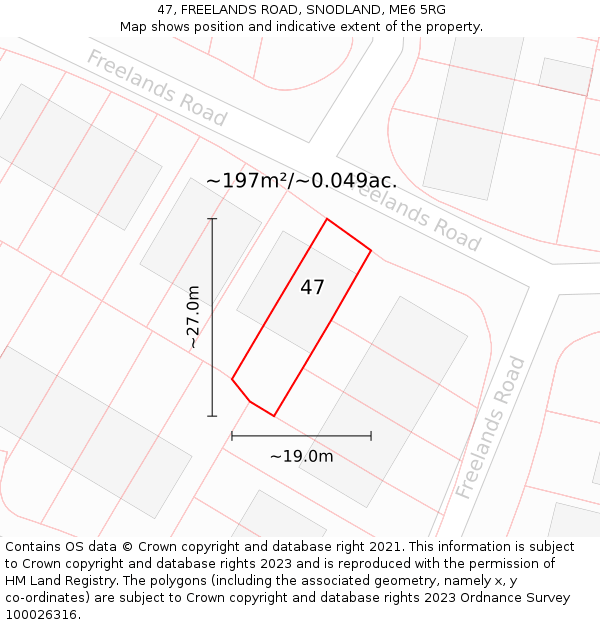 47, FREELANDS ROAD, SNODLAND, ME6 5RG: Plot and title map