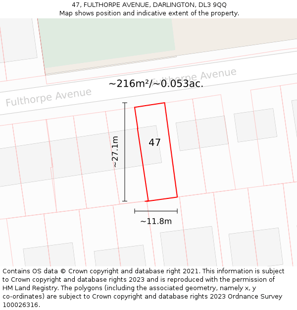 47, FULTHORPE AVENUE, DARLINGTON, DL3 9QQ: Plot and title map