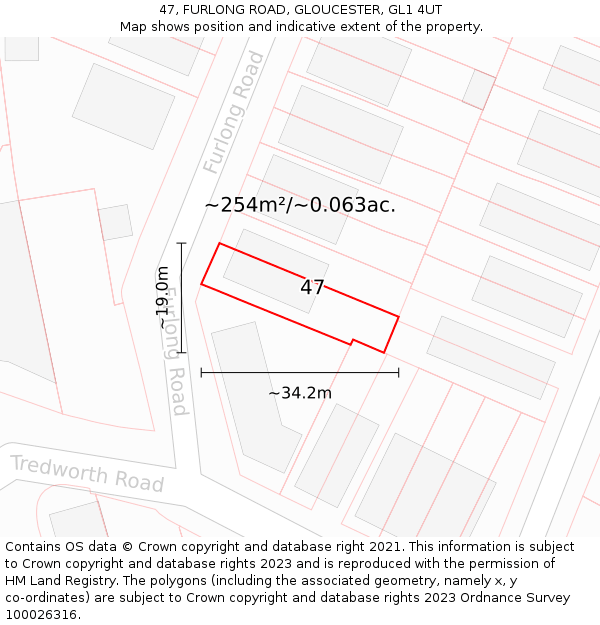 47, FURLONG ROAD, GLOUCESTER, GL1 4UT: Plot and title map