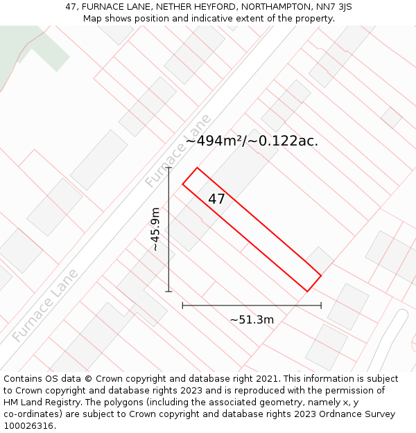 47, FURNACE LANE, NETHER HEYFORD, NORTHAMPTON, NN7 3JS: Plot and title map