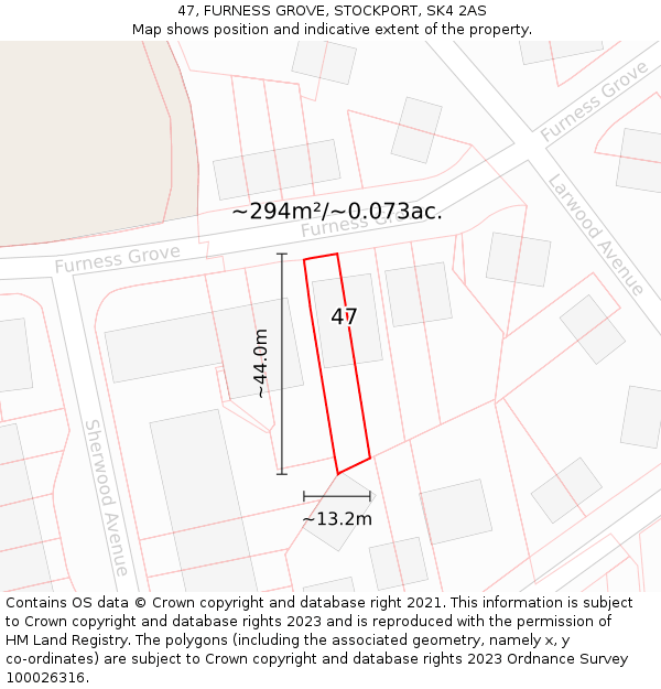 47, FURNESS GROVE, STOCKPORT, SK4 2AS: Plot and title map