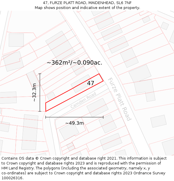47, FURZE PLATT ROAD, MAIDENHEAD, SL6 7NF: Plot and title map