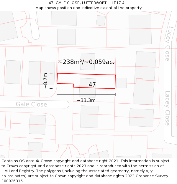 47, GALE CLOSE, LUTTERWORTH, LE17 4LL: Plot and title map