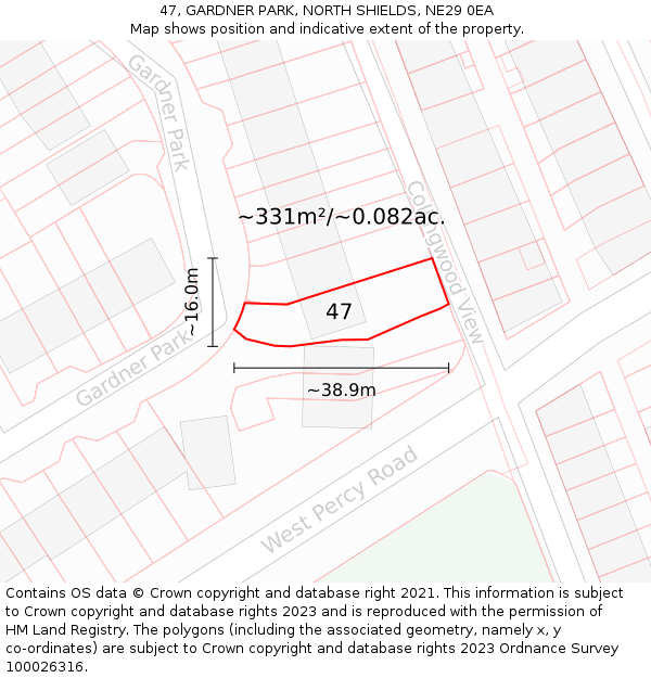 47, GARDNER PARK, NORTH SHIELDS, NE29 0EA: Plot and title map