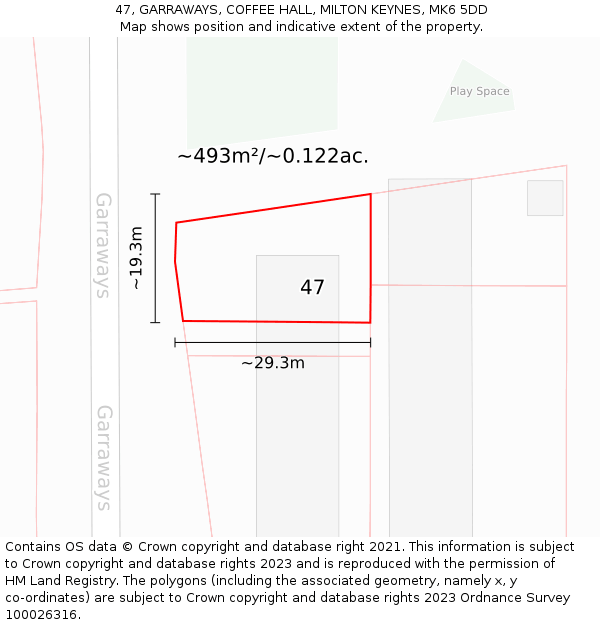 47, GARRAWAYS, COFFEE HALL, MILTON KEYNES, MK6 5DD: Plot and title map