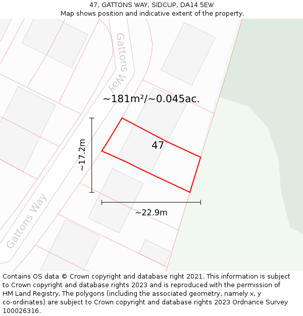 47, GATTONS WAY, SIDCUP, DA14 5EW: Plot and title map