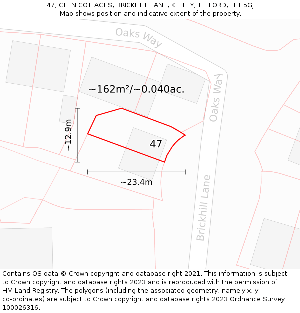 47, GLEN COTTAGES, BRICKHILL LANE, KETLEY, TELFORD, TF1 5GJ: Plot and title map