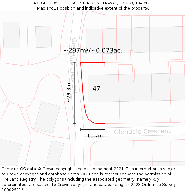 47, GLENDALE CRESCENT, MOUNT HAWKE, TRURO, TR4 8UH: Plot and title map