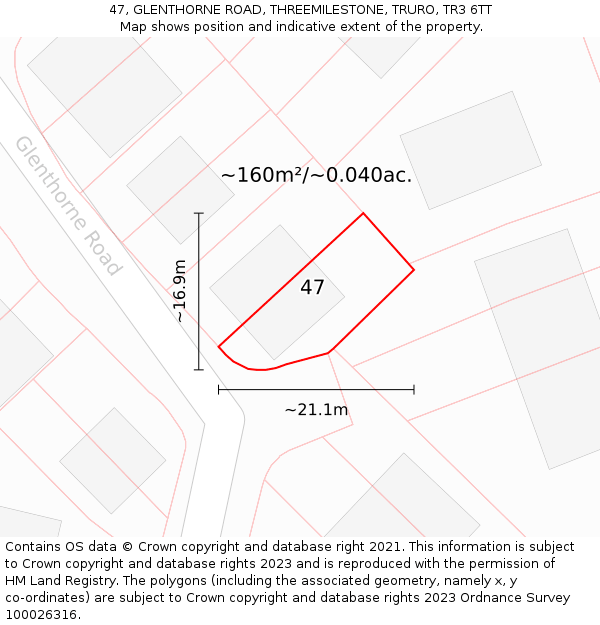 47, GLENTHORNE ROAD, THREEMILESTONE, TRURO, TR3 6TT: Plot and title map