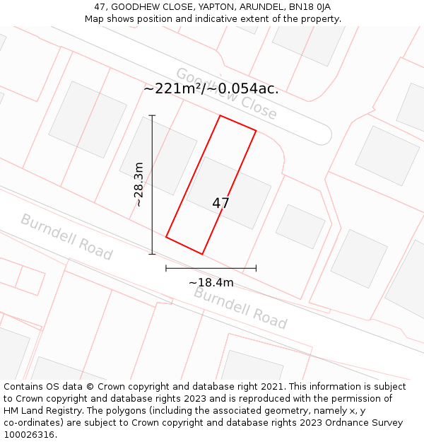 47, GOODHEW CLOSE, YAPTON, ARUNDEL, BN18 0JA: Plot and title map