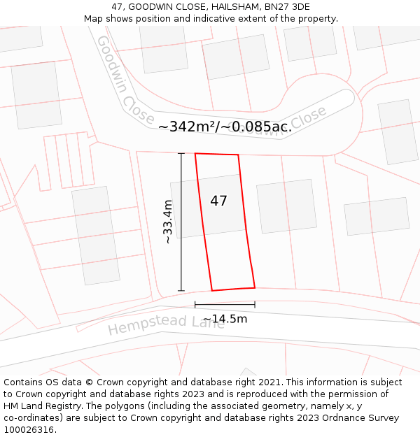 47, GOODWIN CLOSE, HAILSHAM, BN27 3DE: Plot and title map
