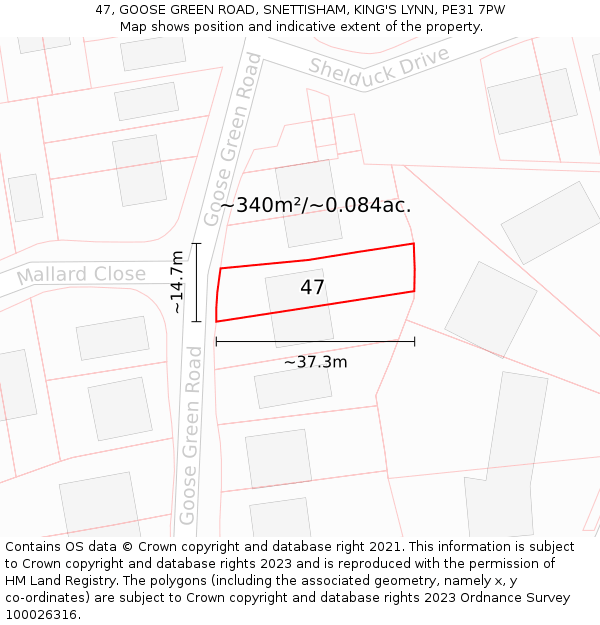 47, GOOSE GREEN ROAD, SNETTISHAM, KING'S LYNN, PE31 7PW: Plot and title map