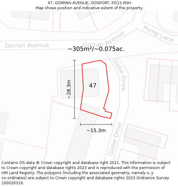 47, GORRAN AVENUE, GOSPORT, PO13 0NH: Plot and title map