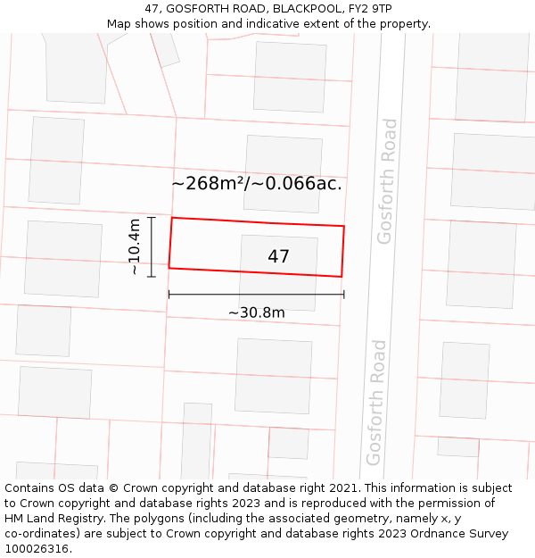 47, GOSFORTH ROAD, BLACKPOOL, FY2 9TP: Plot and title map