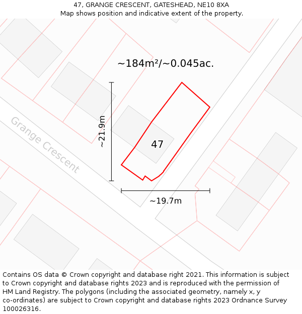 47, GRANGE CRESCENT, GATESHEAD, NE10 8XA: Plot and title map