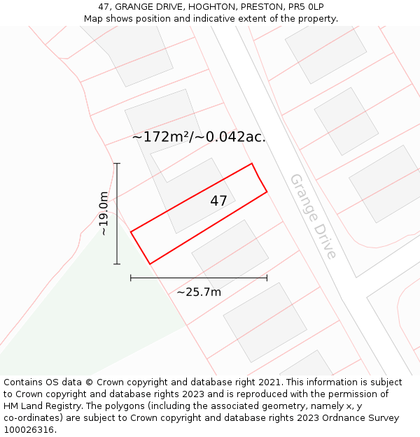 47, GRANGE DRIVE, HOGHTON, PRESTON, PR5 0LP: Plot and title map