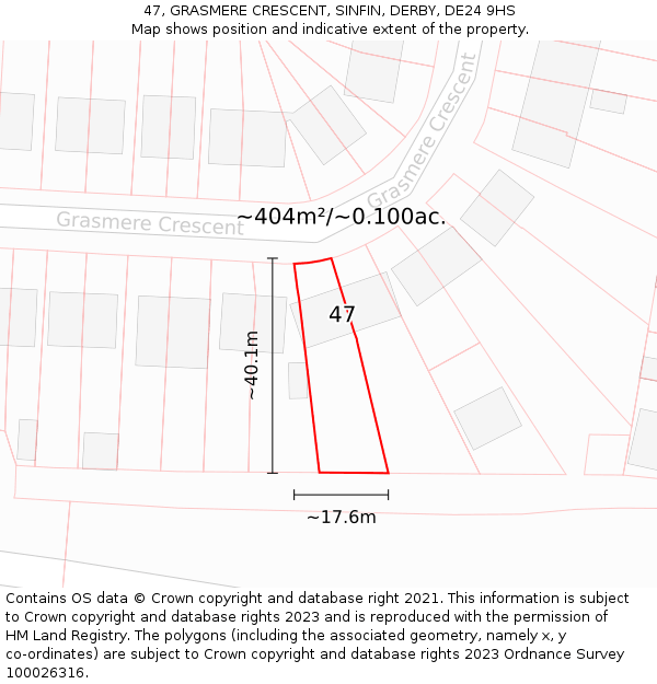 47, GRASMERE CRESCENT, SINFIN, DERBY, DE24 9HS: Plot and title map