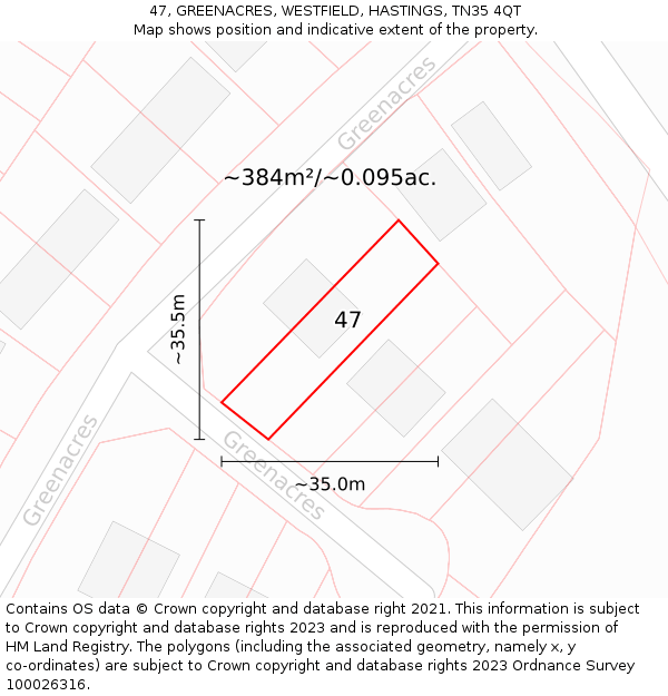 47, GREENACRES, WESTFIELD, HASTINGS, TN35 4QT: Plot and title map