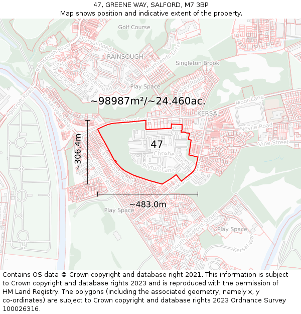 47, GREENE WAY, SALFORD, M7 3BP: Plot and title map