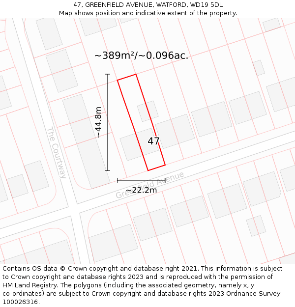 47, GREENFIELD AVENUE, WATFORD, WD19 5DL: Plot and title map