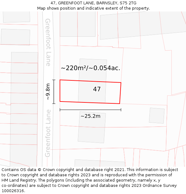 47, GREENFOOT LANE, BARNSLEY, S75 2TG: Plot and title map