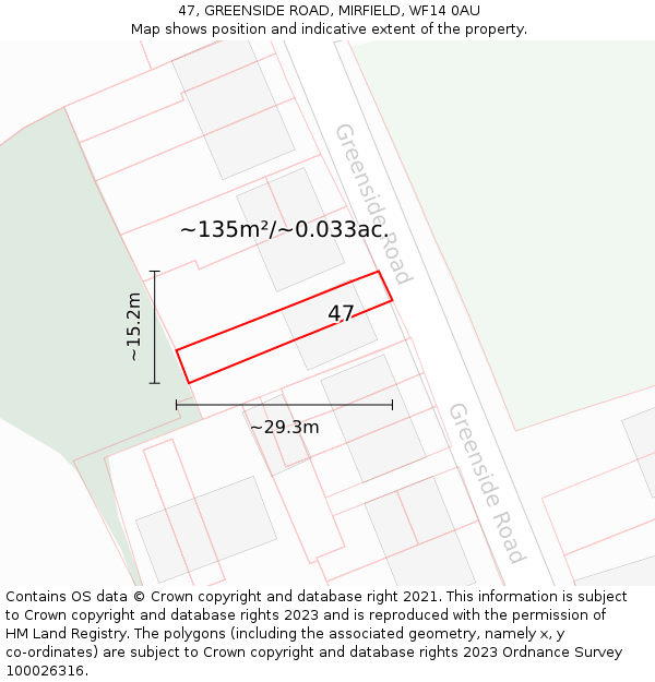47, GREENSIDE ROAD, MIRFIELD, WF14 0AU: Plot and title map