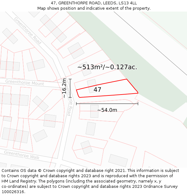 47, GREENTHORPE ROAD, LEEDS, LS13 4LL: Plot and title map