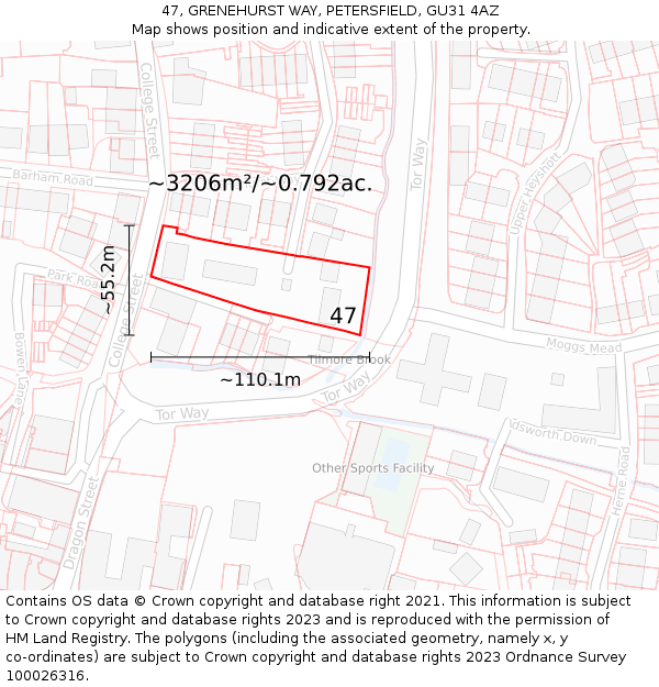 47, GRENEHURST WAY, PETERSFIELD, GU31 4AZ: Plot and title map