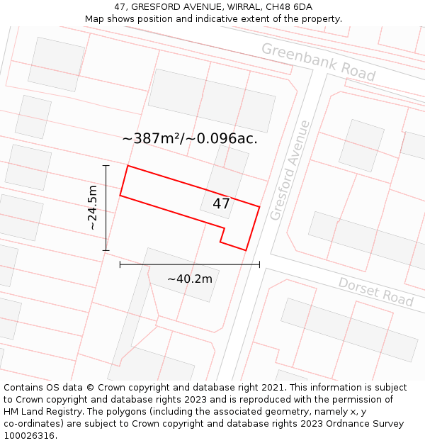 47, GRESFORD AVENUE, WIRRAL, CH48 6DA: Plot and title map