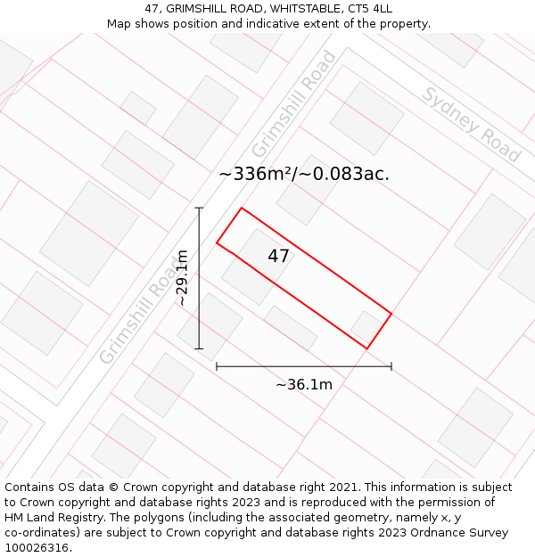 47, GRIMSHILL ROAD, WHITSTABLE, CT5 4LL: Plot and title map