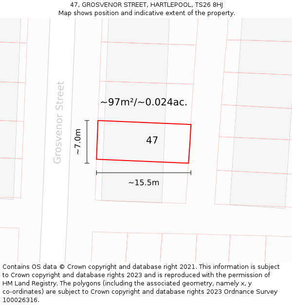 47, GROSVENOR STREET, HARTLEPOOL, TS26 8HJ: Plot and title map