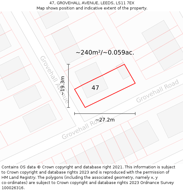 47, GROVEHALL AVENUE, LEEDS, LS11 7EX: Plot and title map