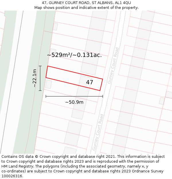 47, GURNEY COURT ROAD, ST ALBANS, AL1 4QU: Plot and title map