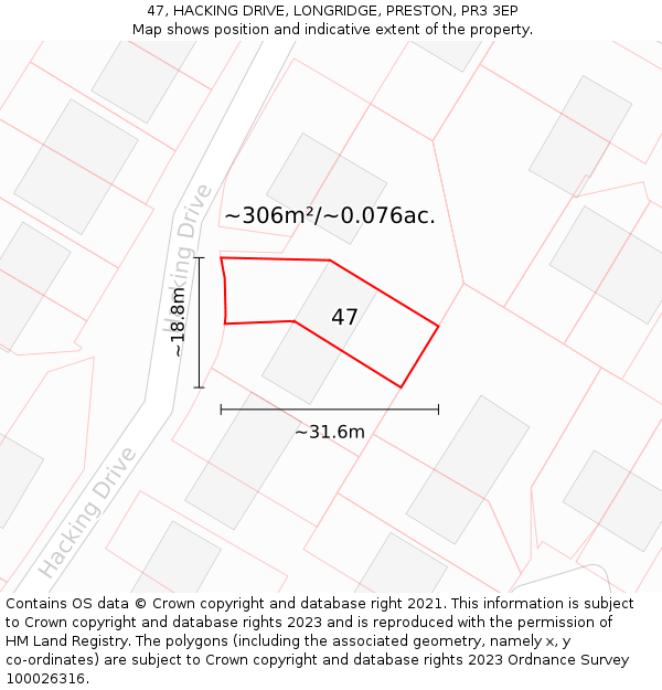 47, HACKING DRIVE, LONGRIDGE, PRESTON, PR3 3EP: Plot and title map